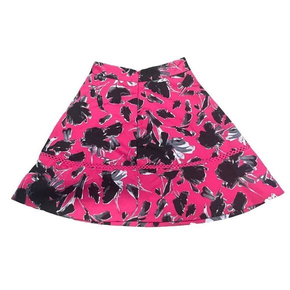 IMNYC Pink Black Floral Midi Hot Pink Skirt Summer Spring Sz 13 Black Flowers - Picture 1 of 4